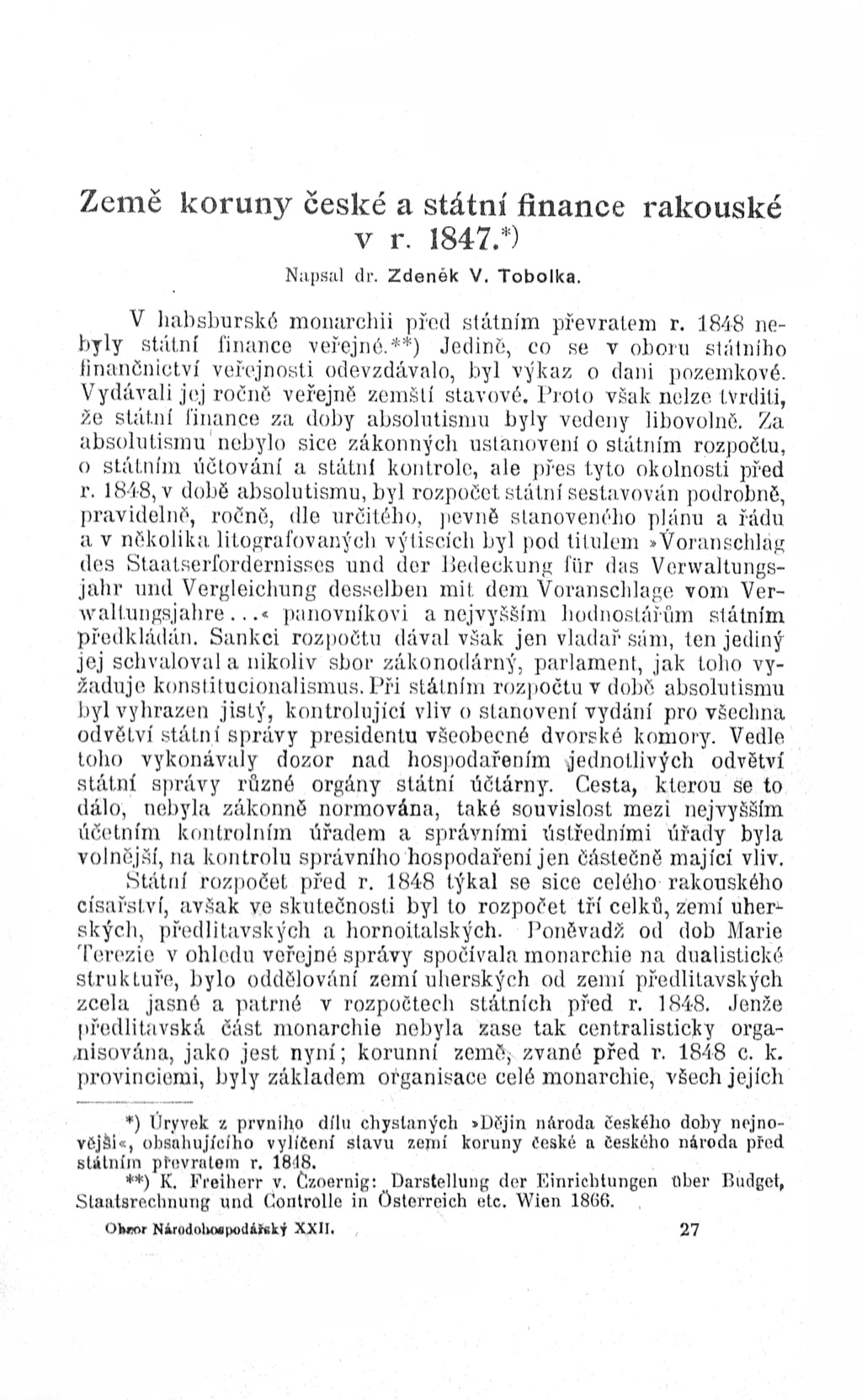 Země koruny české a státní finance rakouské v r. 1847