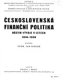 Československá finanční politika: Nástin vývoje v letech 1918-1930