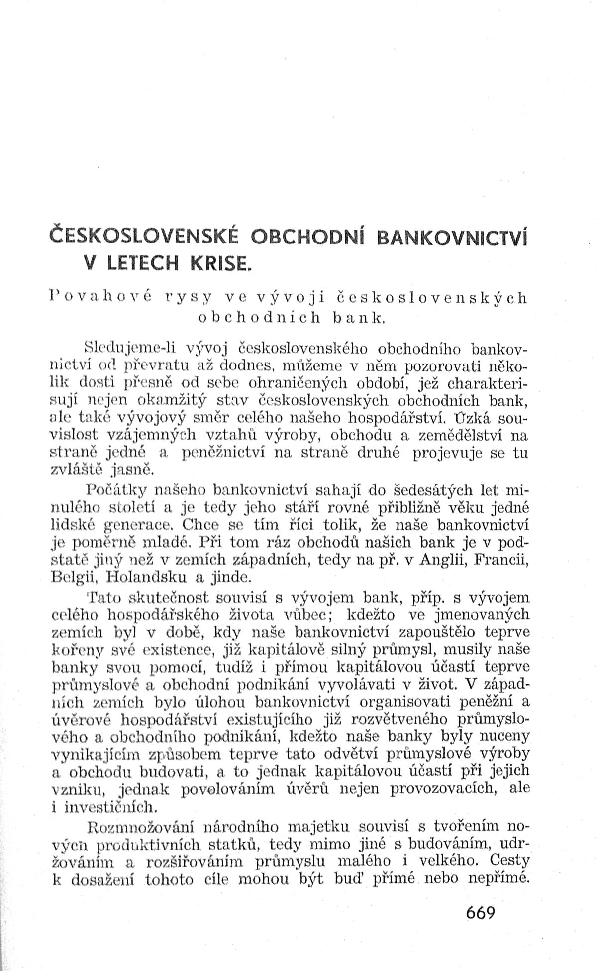 Československé obchodní bankovnictví v letech krise